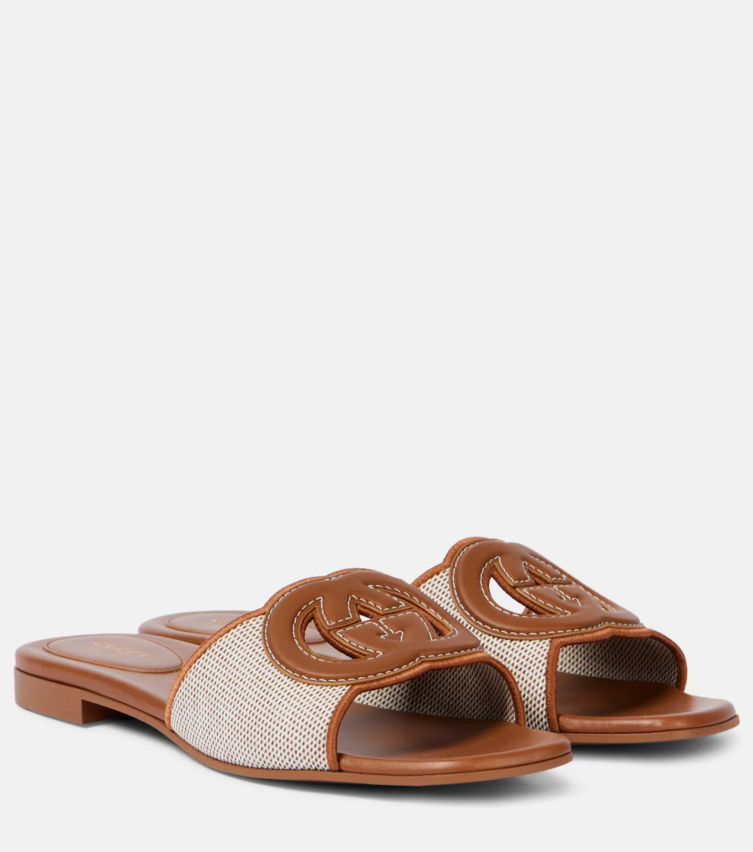 GG TWO TONED INTERLOCKING SLIDES - BROWN & NUDE
