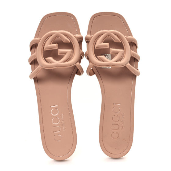 INTERLOCKING G RUBBER SLIDE SANDALS - MOCHA