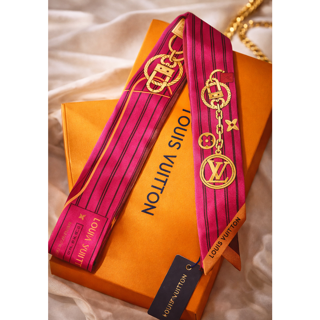 MONOGRAM INFINITY HEADBAND SCARF - PINK AND GOLD