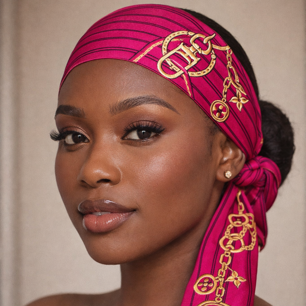 MONOGRAM INFINITY HEADBAND SCARF - PINK AND GOLD