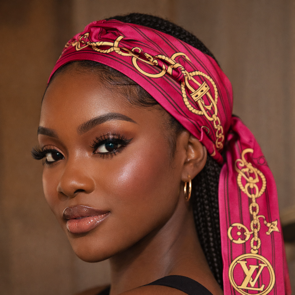 MONOGRAM INFINITY HEADBAND SCARF - PINK AND GOLD