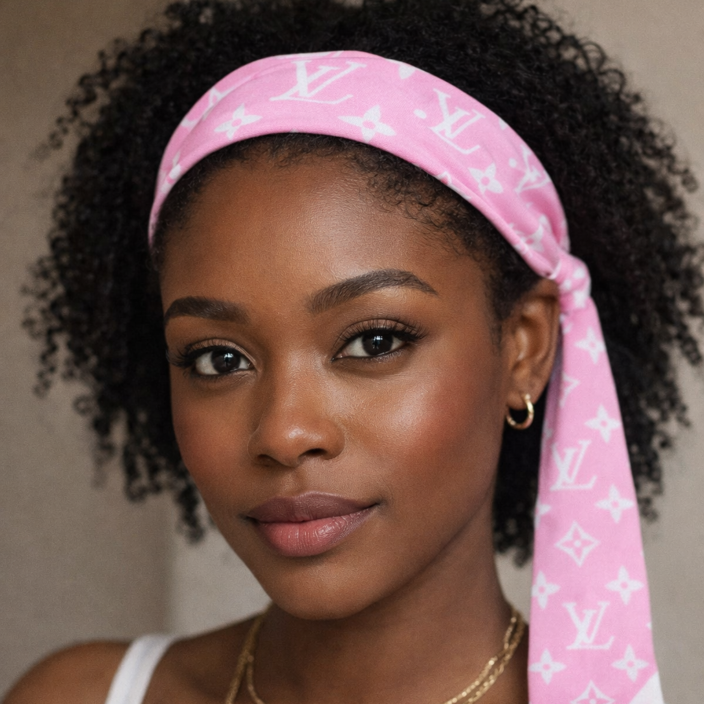 MONOGRAM INFINITY HEADBAND SCARF - BABY PINK