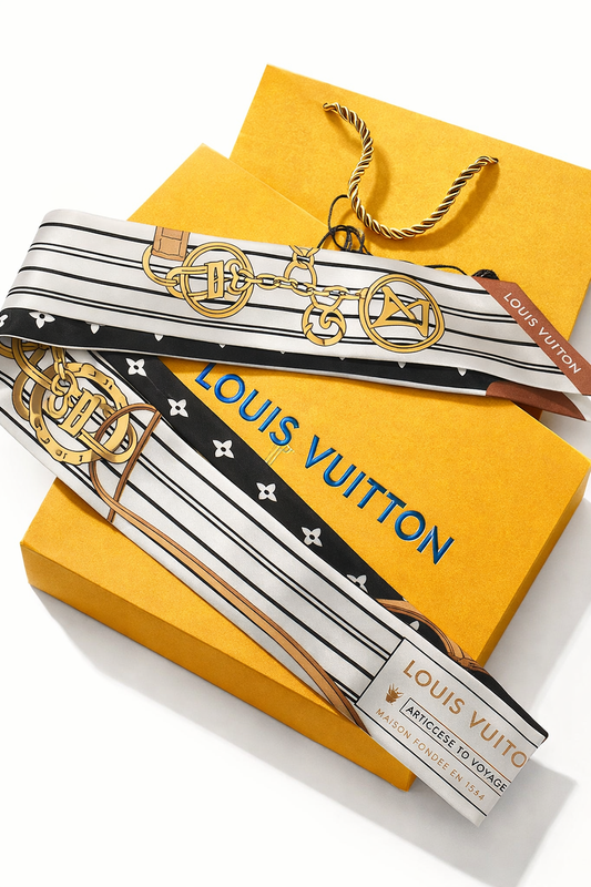 MONOGRAM INFINITY HEADBAND SCARF - WHITE AND GOLD