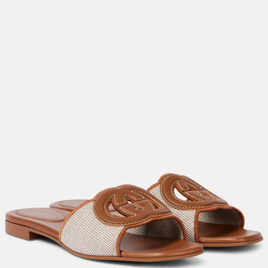 GG TWO TONED INTERLOCKING SLIDES - BROWN & NUDE (CLEARANCE)