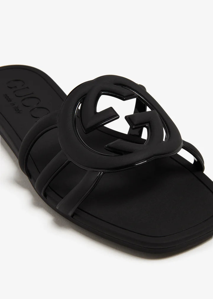 INTERLOCKING G RUBBER SLIDE SANDALS - BLACK