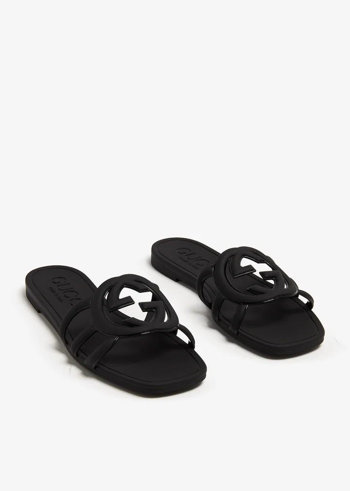 INTERLOCKING G RUBBER SLIDE SANDALS - BLACK