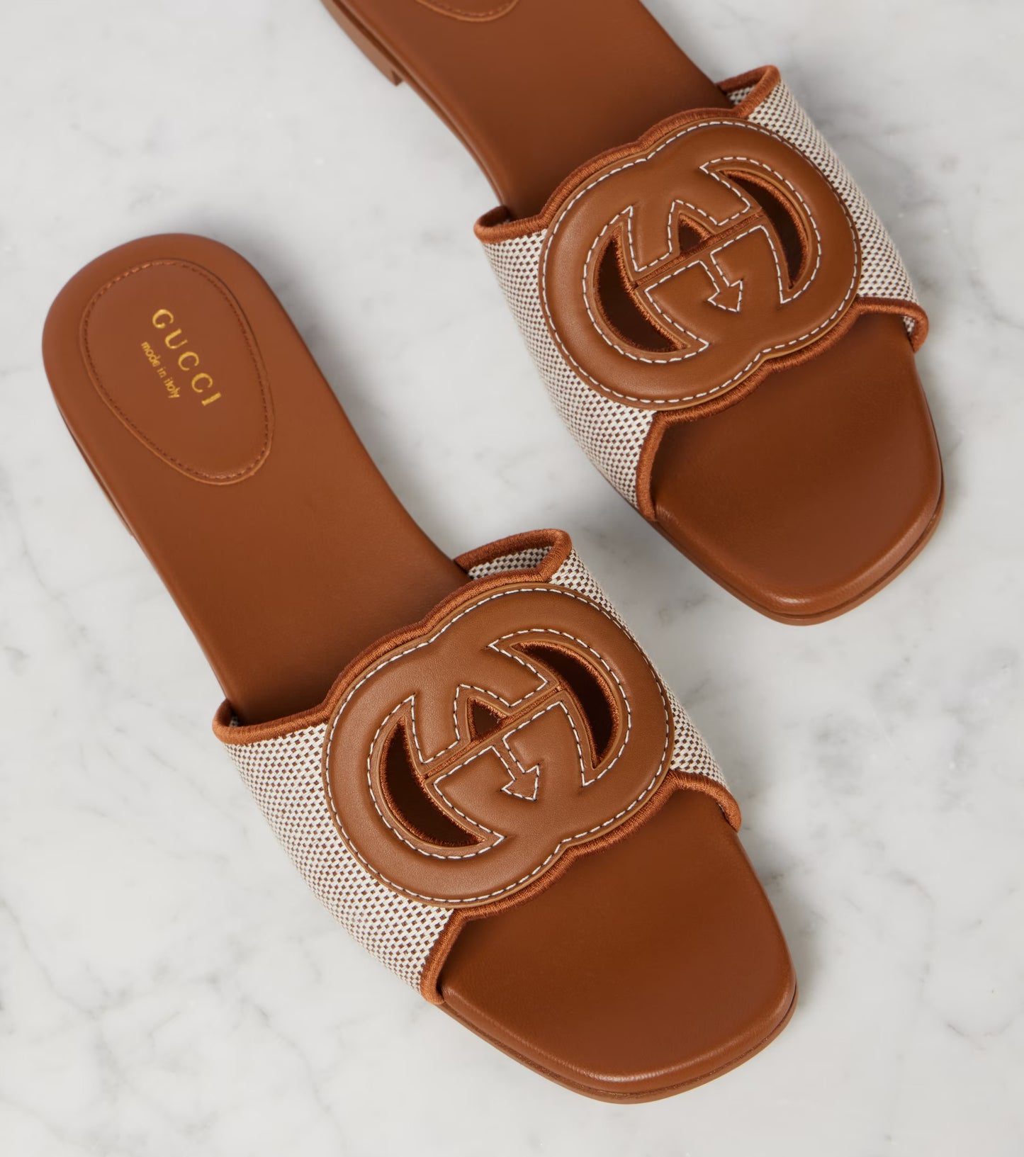 GG TWO TONED INTERLOCKING SLIDES - BROWN & NUDE