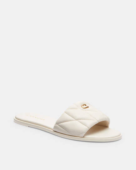 HOLLY WHITE QUILTED SLIDES