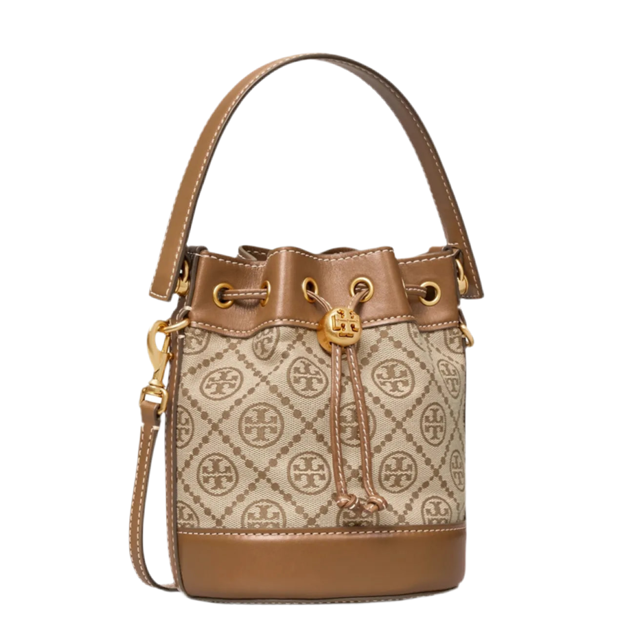 THE T MONOGRAM BUCKET BAG - BROWN