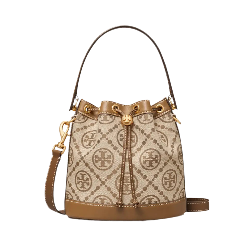 THE T MONOGRAM BUCKET BAG - BROWN