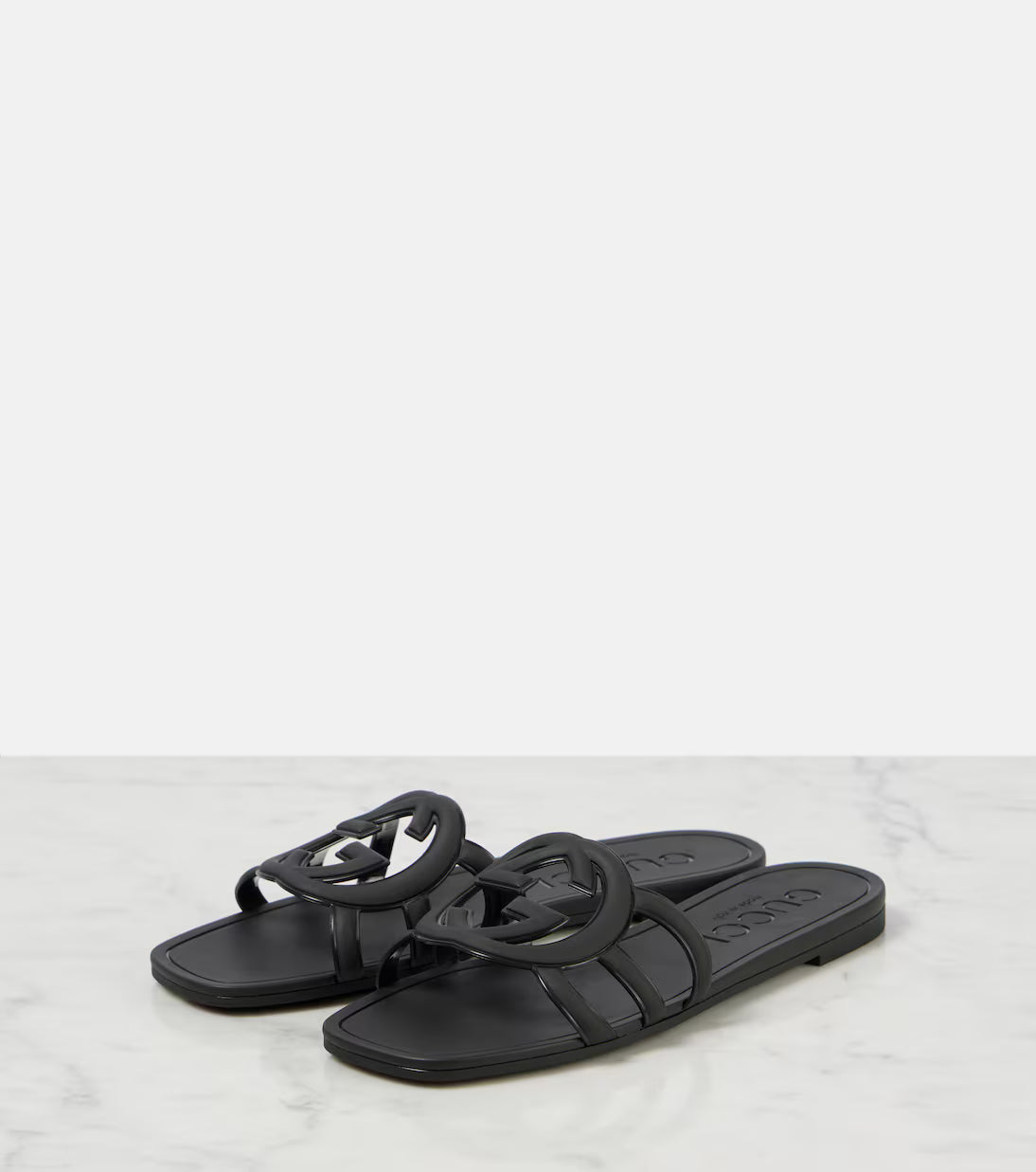 INTERLOCKING G RUBBER SLIDE SANDALS - BLACK