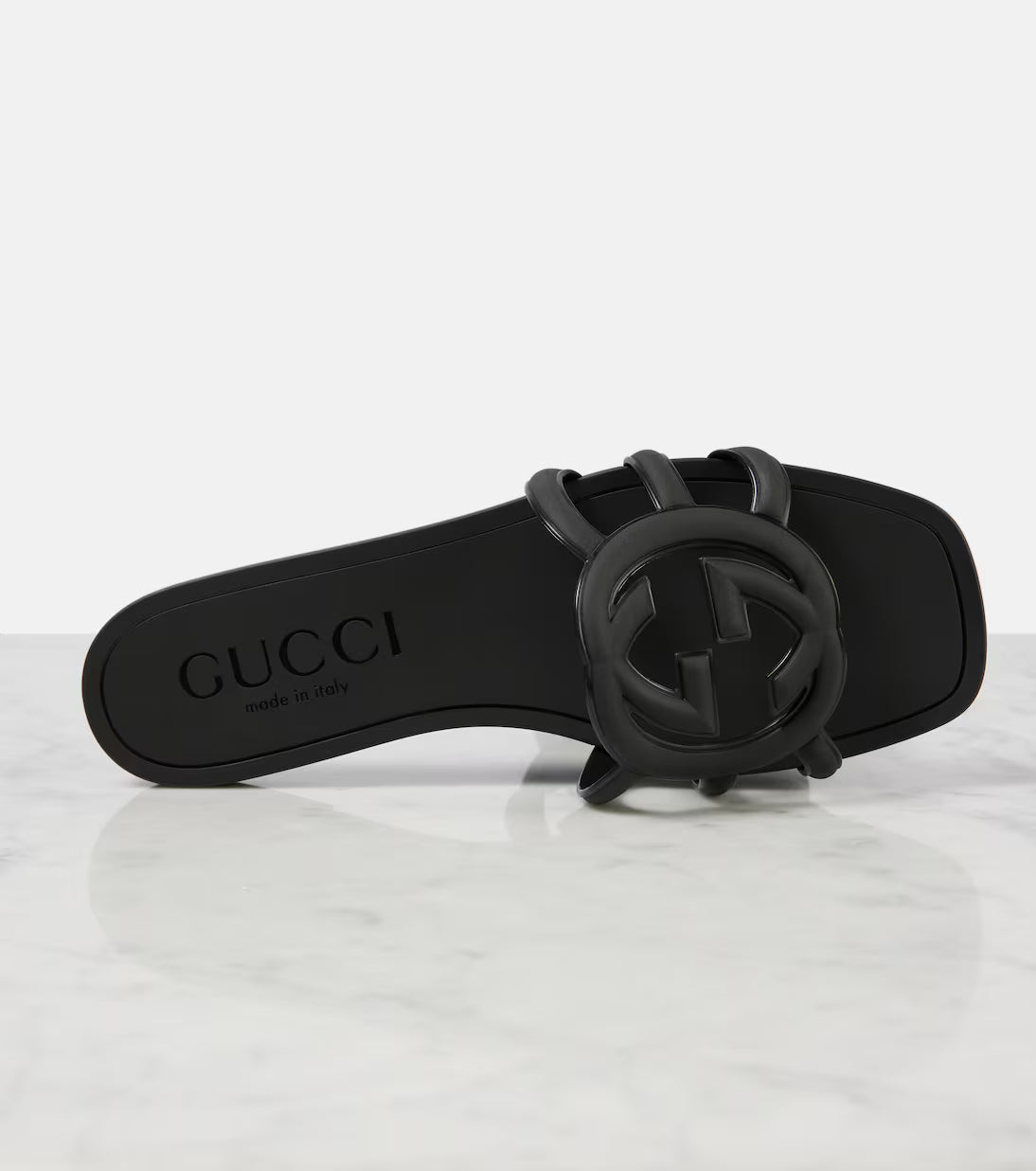 INTERLOCKING G RUBBER SLIDE SANDALS - BLACK